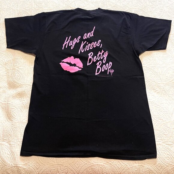 Betty Boop Hug Kisses Shirt Black Large Pink Lips Gildan Heavyweight VTG Cartoon - Picture 2 of 8